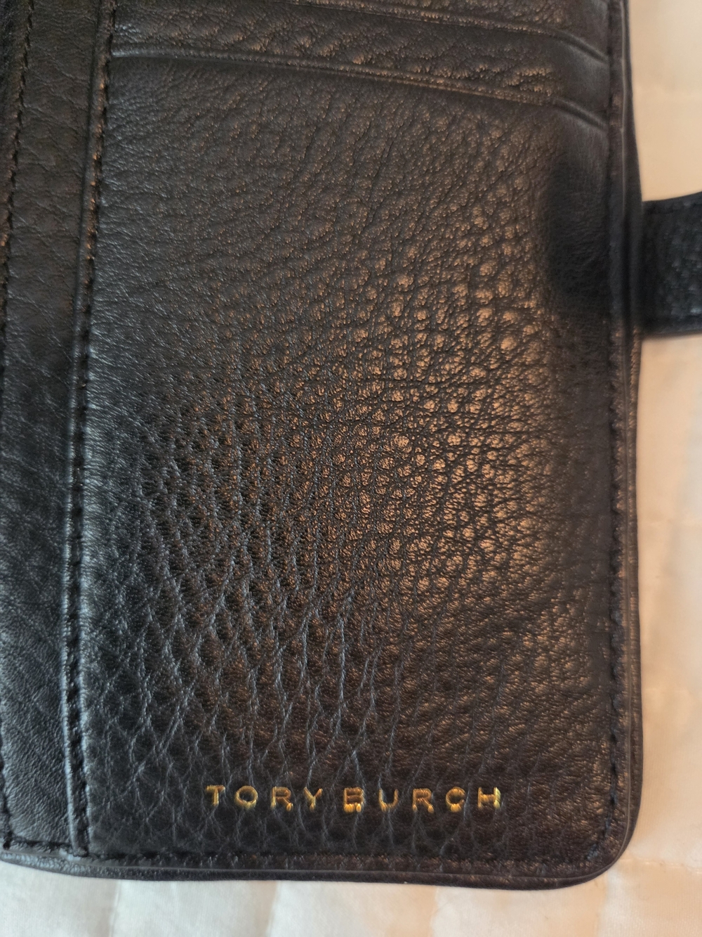 Tory Burch Black Leather Wristlet Wallet with Gold Logo - Picture 4 of 6